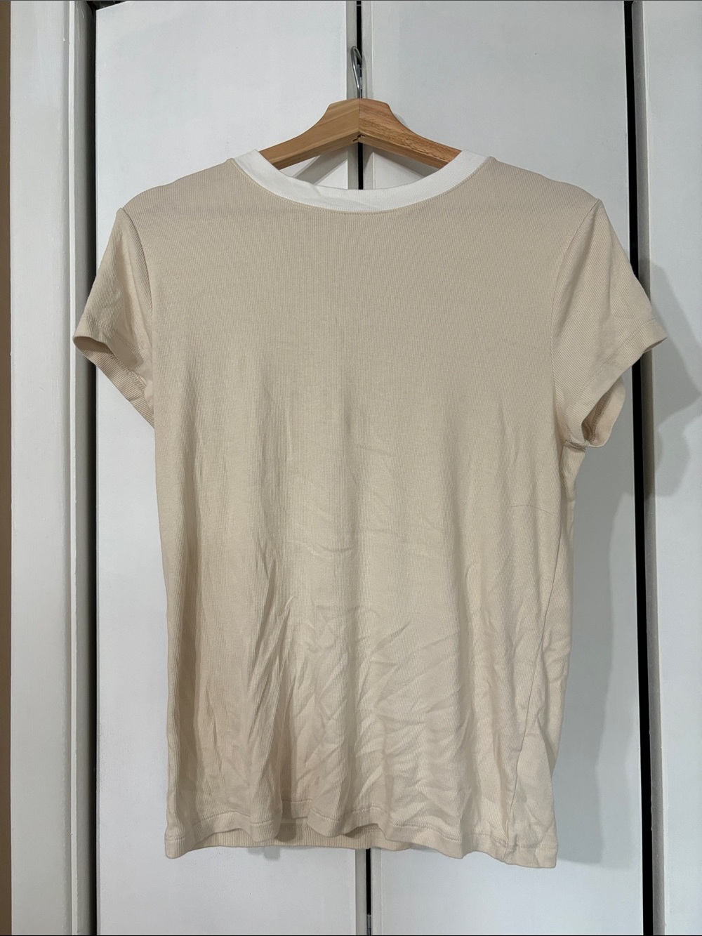 A new day Women's Cream Short Sleeve Ringer Tee